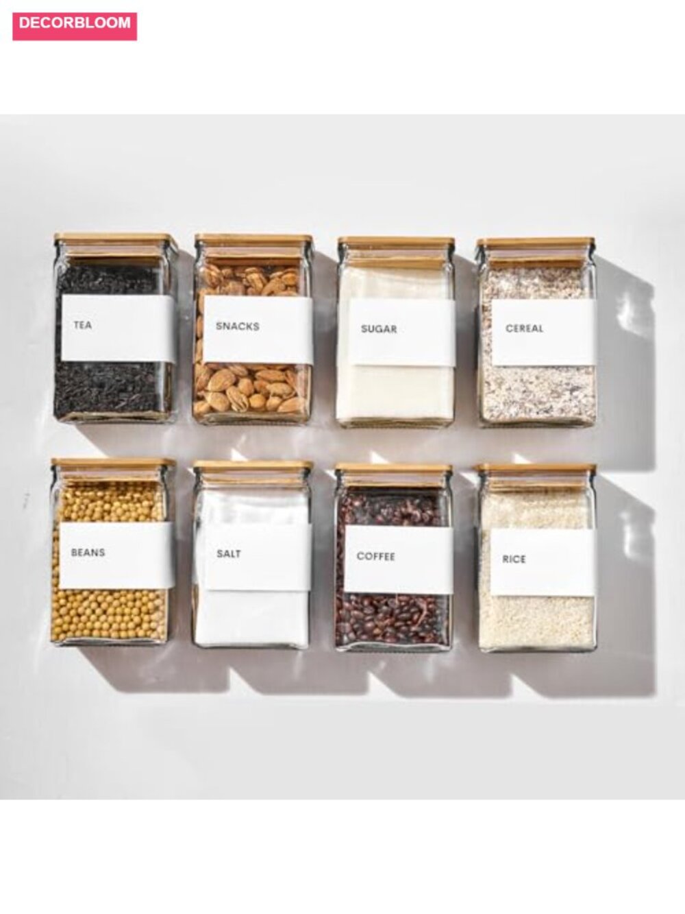 Glass Storage Jars with Bamboo Lids, 27oz Square Spice Jars for Kitchen Pantry